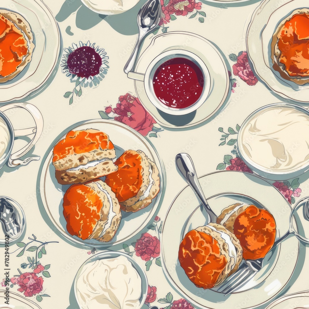 Poster a table set with plates of food and silverware. ideal for restaurant menus