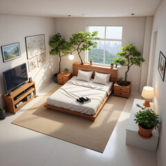 modern living room with bed