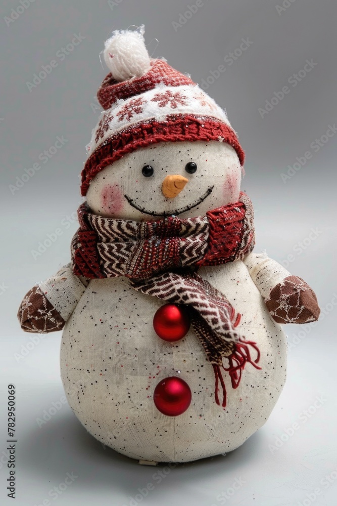 Sticker a cute snowman wearing a red and white hat and scarf. perfect for winter holiday designs