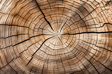 Detailed Texture of Tree Rings on Aged Wood Cross-Section