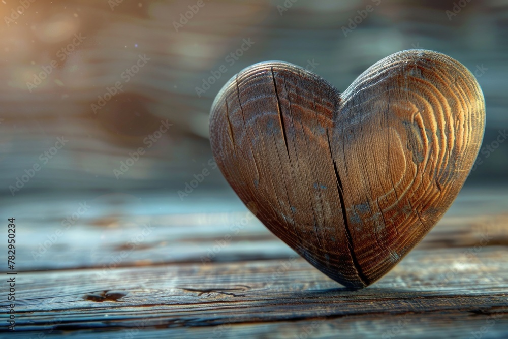 Aufkleber Close up of a wooden heart on a table. Suitable for various projects