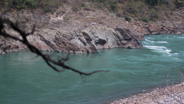 rock on the bank of the Ganga river