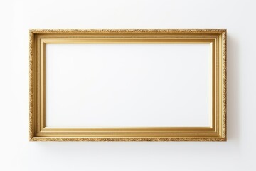 Horizontal gold ornate frame on a clean white background, ready for art display or mockup. Classic Empty Golden Picture Frame on White