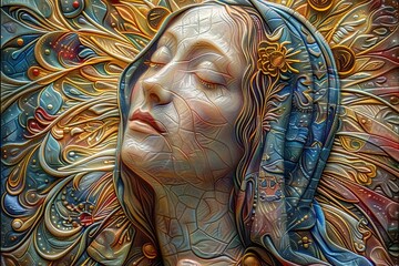 AI generated illustration of a close-up portrait of an elegant woman with intricate features
