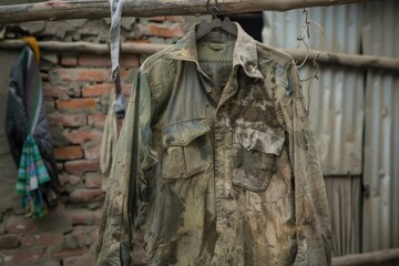 Dirty Shirt of Poverty and Misery: Clothing Symbolizing Distress and Poorness with Visible Lines