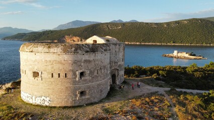 Aerial view of Fortress Arza on Lustica peninsula on the Montenegrin coast