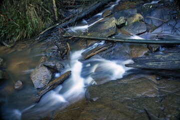 Long exposure shot of a river stream of Olinda Falls