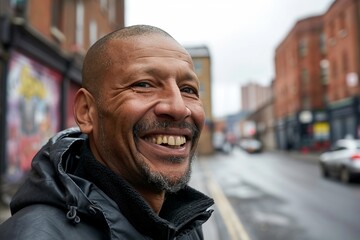 Portrait of a happy senior man laughing on a street in London