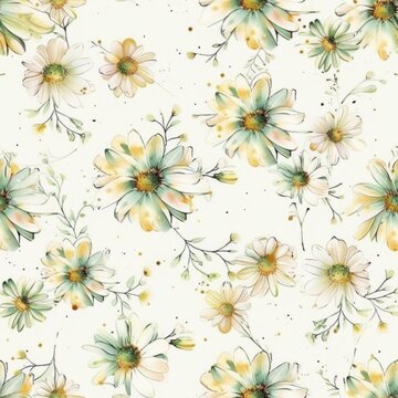 Elegant Watercolor Daisies Pattern on White Background