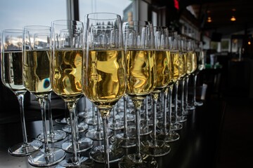Closeup view of glasses of champagne