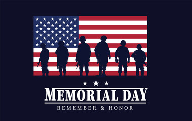 Memorial Day Remember and honor with USA flag, Vector illustration  banner with salute vector illustration