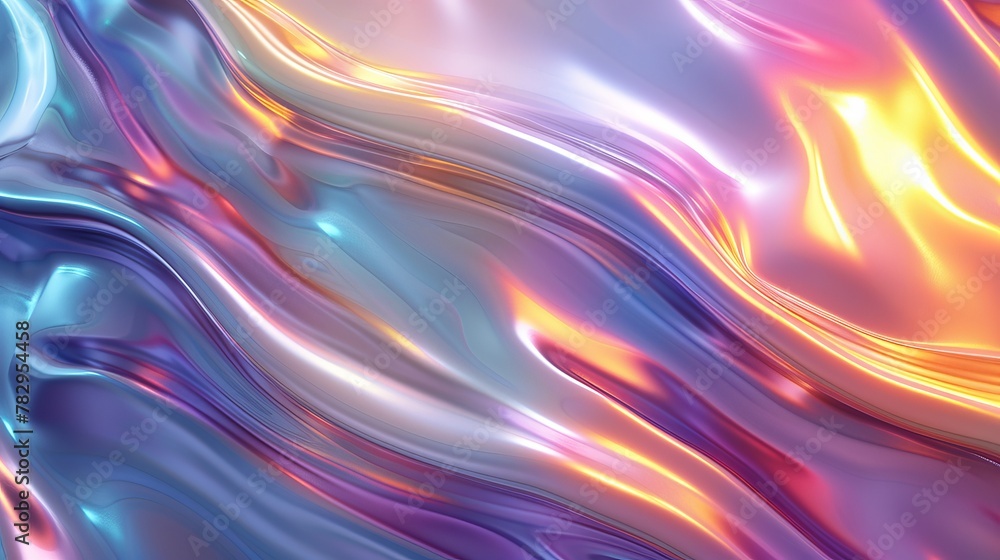 Fototapete an abstract 3d render of light emitter glass rendered with iridescent holographic gradient wave text