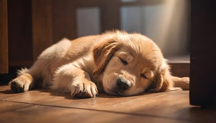 Golden Retriever Puppy Resting in Sunlight