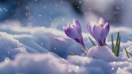 Purple flowers sitting in the snow, perfect for winter-themed designs