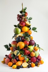 Naklejka na ściany i meble A unique Christmas tree made out of colorful fruits and vegetables. Perfect for holiday food and decoration concepts
