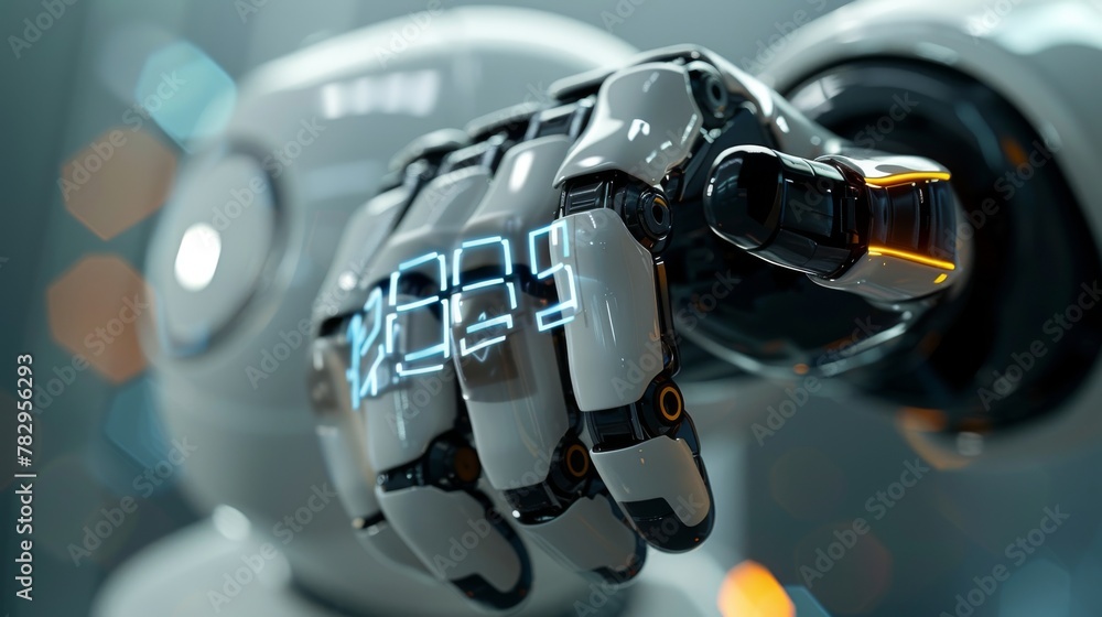 Fototapete this 3d robot is pointing its finger at the word 2023. science and artificial intelligence technolog