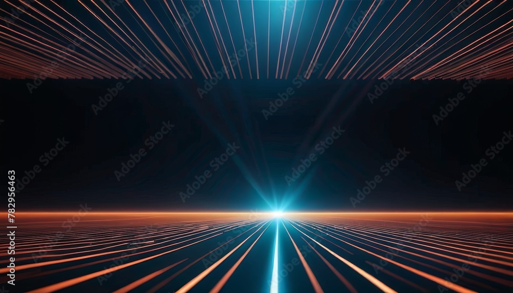 Poster converging neon lines stretching into the horizon convey the concept of high-speed travel, akin to a