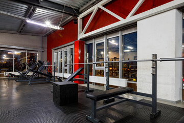 Exercise equipment in an empty gym