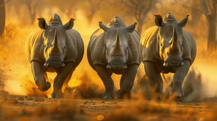 Rhinoceros Charge Across the Savanna a Display of Raw Power and Primal Energy