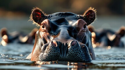 Hippopotamus Basking in Cool River Waters with Head Emerging from Surface
