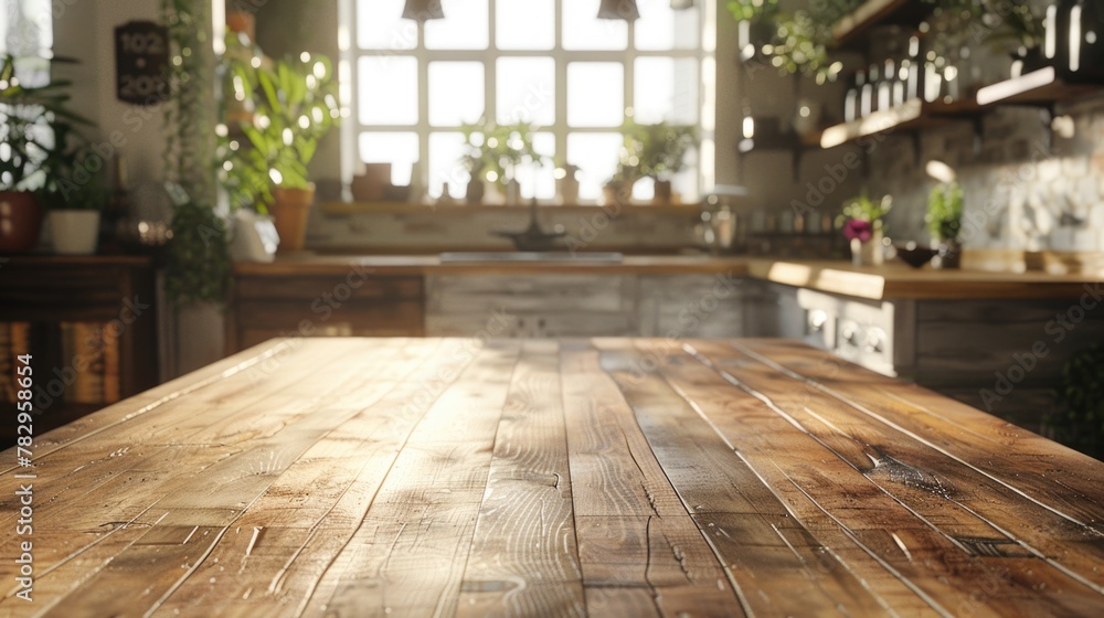Poster a wooden table placed in front of a window. suitable for home decor or interior design concepts