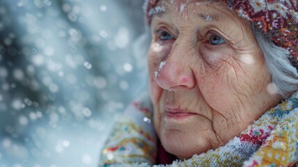 A woman dressed warmly in a hat and scarf in the snow. Suitable for winter and fashion concepts
