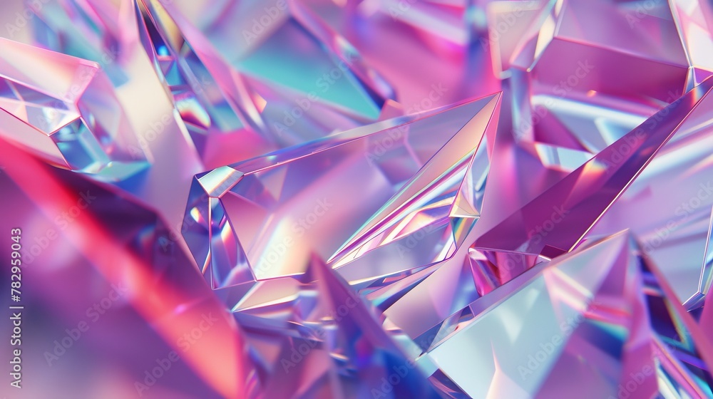 Poster 3d rendering of abstract geometric crystal background with iridescent texture.