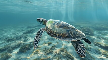 Obraz premium Ancient Mariner of the Ocean Mesmerizing Journey of a Sea Turtle Through Underwater Serenity