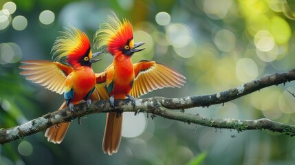 Flamboyant Courtship Display of Vibrant Bird of Paradise in Lush Rainforest Habitat