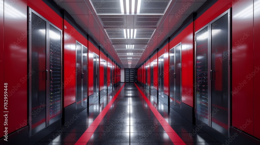 Poster an illustration in 3d about a data center......