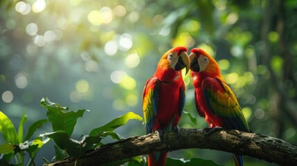 Playful Parrots Chatting in Vibrant Tropical Forest Scene