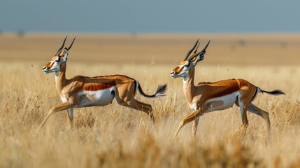 Graceful Antelopes Sprinting Across the Picturesque Grasslands - obrazy, fototapety, plakaty