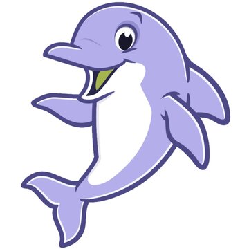 Ocean Friends: Cartoon Vector Illustration of Playful Dolphins and Sea Creatures Swimming in Blue Waters