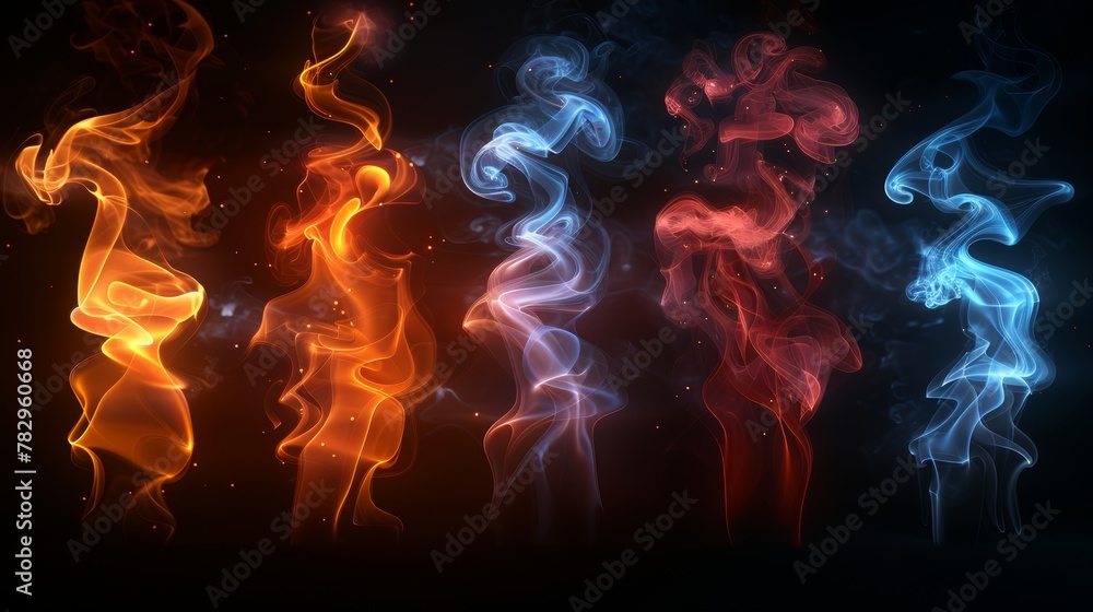 Canvas Prints Set of Smoke and Fire. Transparent Background. Modern Illustration.