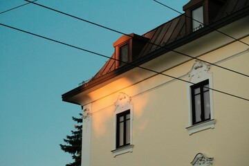 Exterior of building against a blue sky in Itzling, Salzburg