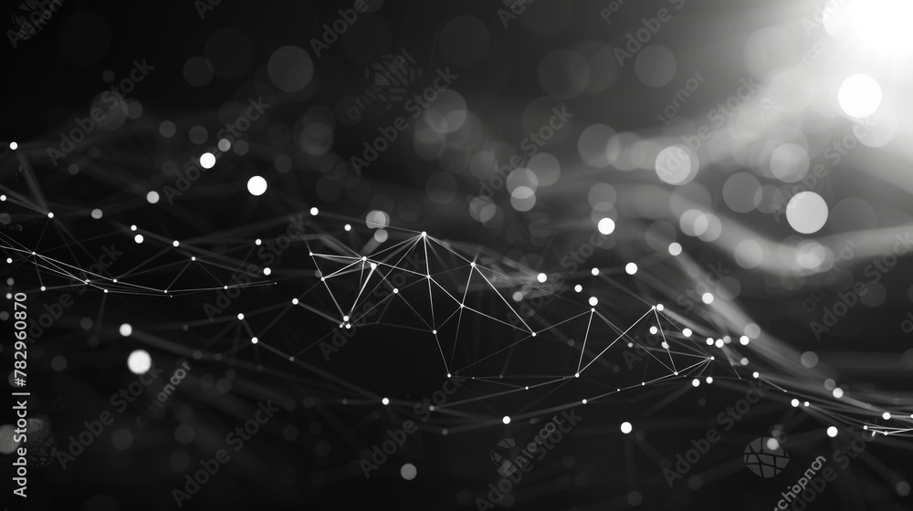 Poster Abstract low polygonal space background with connecting lines and dots. A futuristic background for a head-up display.