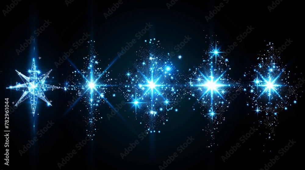 Poster concept modern set with glow light effects and sparkles isolated on black. use as an illustration te