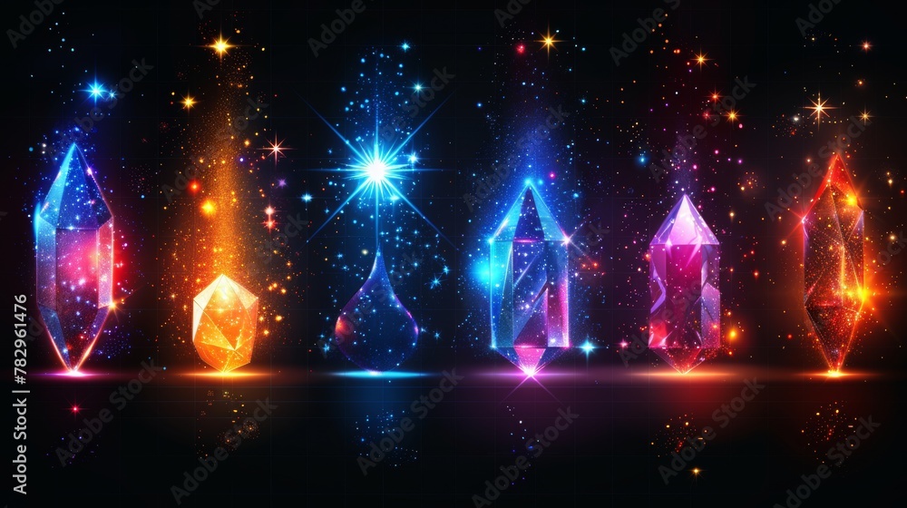 Poster isolated set of glowing light effects with transparency on plaid modern backgrounds. lens flares, ra