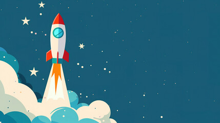 minimalist flat vector wallpaper of start-up with background, rocket, idea, with empty copy space 