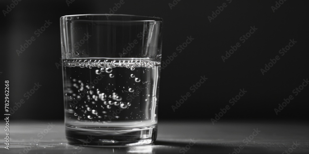 Poster a simple glass of water on a table, suitable for various concepts
