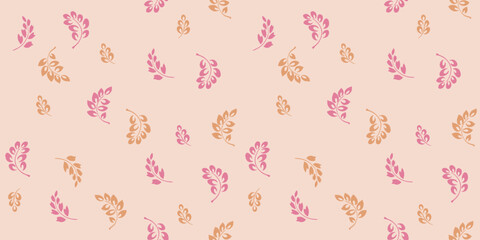 Cute tiny abstract branches leaves randomly scattered on a seamless pattern. Simple, pastel, minimalist beige printing. Vector hand drawn sketch. Template for design, textile, fabric