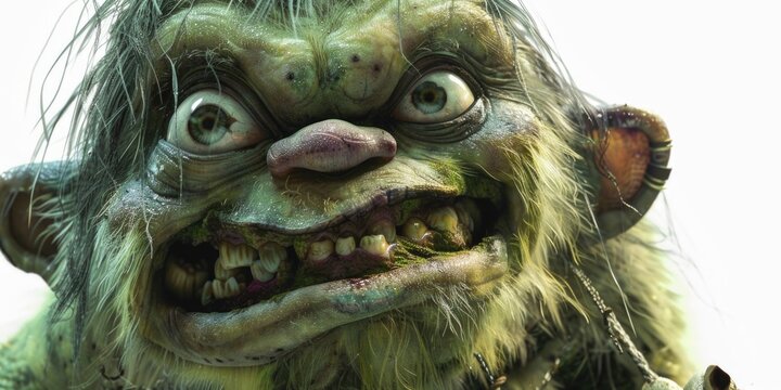 Detailed image of a troll with vibrant green hair. Suitable for fantasy-themed projects