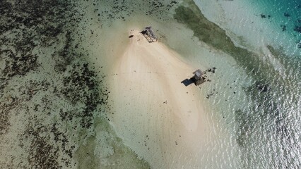 Aerial view of a wooden tower chair by the beach