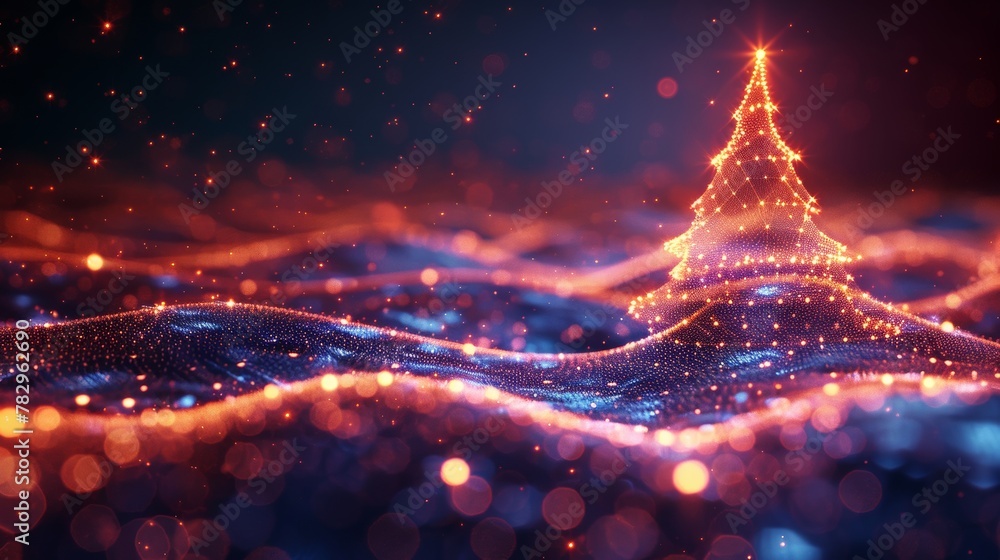 Aufkleber wireframe christmas tree shape. abstract holiday 3d render.