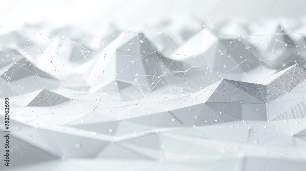Poster A 3D Abstract Polygonal White Background with Low Poly Connecting Lines and Dots - Futuristic HUD Background.