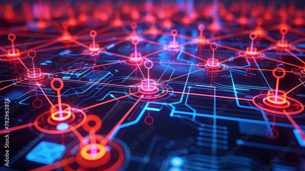 Poster digital connectivity: a 3d vector illustration of a digital network with nodes