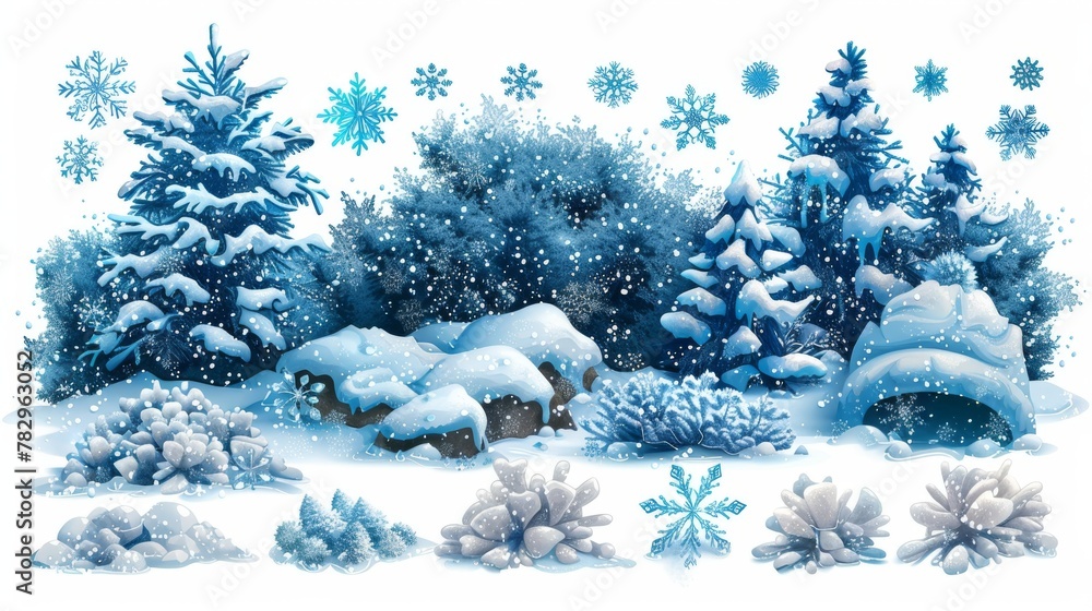 Aufkleber This modern template for your design has isolated snow caps on a wintery background. You can use it in any design you want. Snowfall and snowflakes in motion.