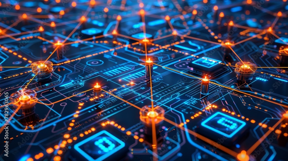 Poster digital connectivity: a 3d vector illustration of digital devices forming a network
