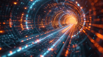 Fototapeta premium Digital Connectivity: A 3D vector illustration of digital data streams converging into a central hub