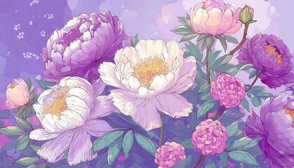 the delicate interplay of peonies and lavender, arrayed in a tranquil floral composition.
